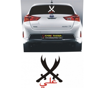 Hz.Ali Kılıcı ve Arapça Ali yazısı sticker,oto sticker