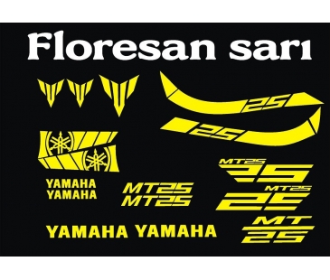 Yamaha mt25 floresan sarı sticker set